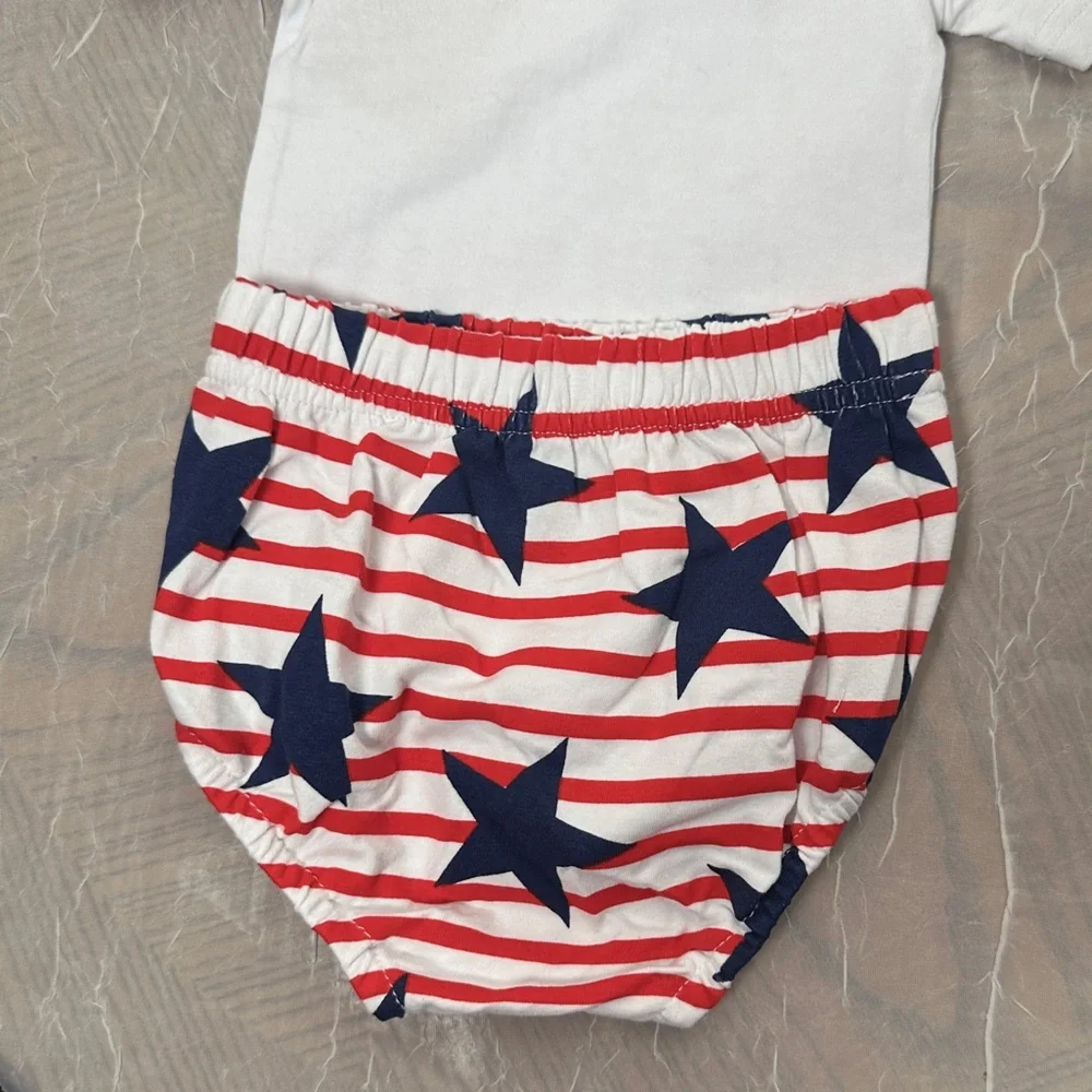 3/$20💥 Red‎ White & Blue Stars & Stripes Little Miss Independent Newborn Outfit